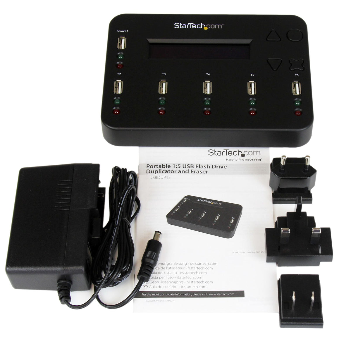 StarTech.com Duplicateur et Effaceur Autonome de 1 à 5 Clés USB USBDUP15, 1,5 Go/min, Affichage LCD