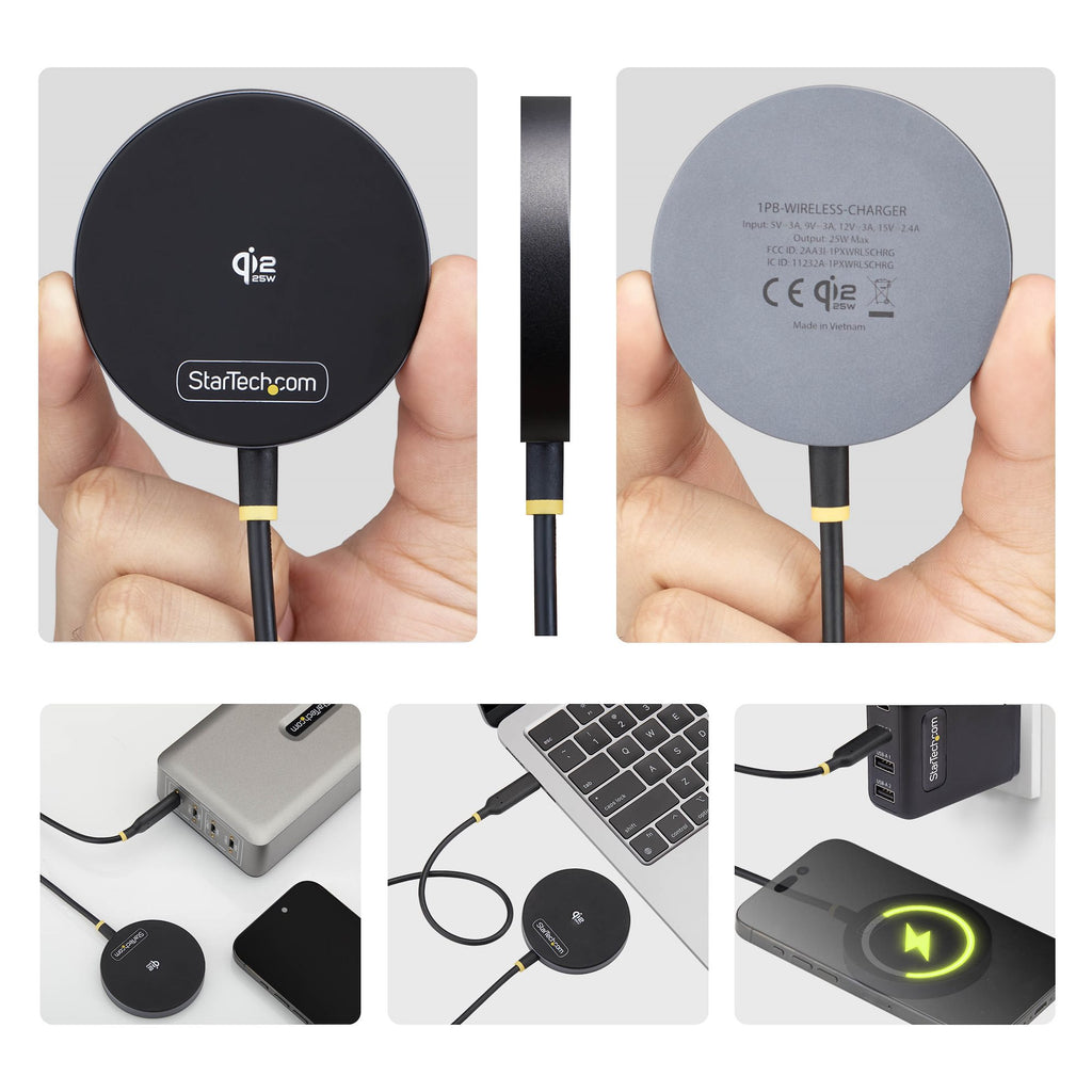 StarTech.com Pad de Charge Sans Fil Magnétique Qi2.2 25W Certifié avec Câble USB-C Intégré 6,6pi (2m), Compatible MagSaf