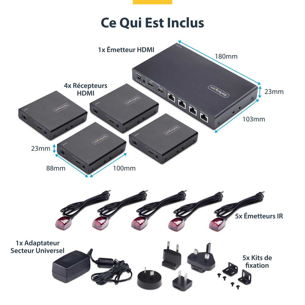 StarTech.com Répartiteur et Rallonge HDMI 1x4 sur CAT6, 4K 60Hz, jusqu'à 70m avec IR et Alimentation par Câble