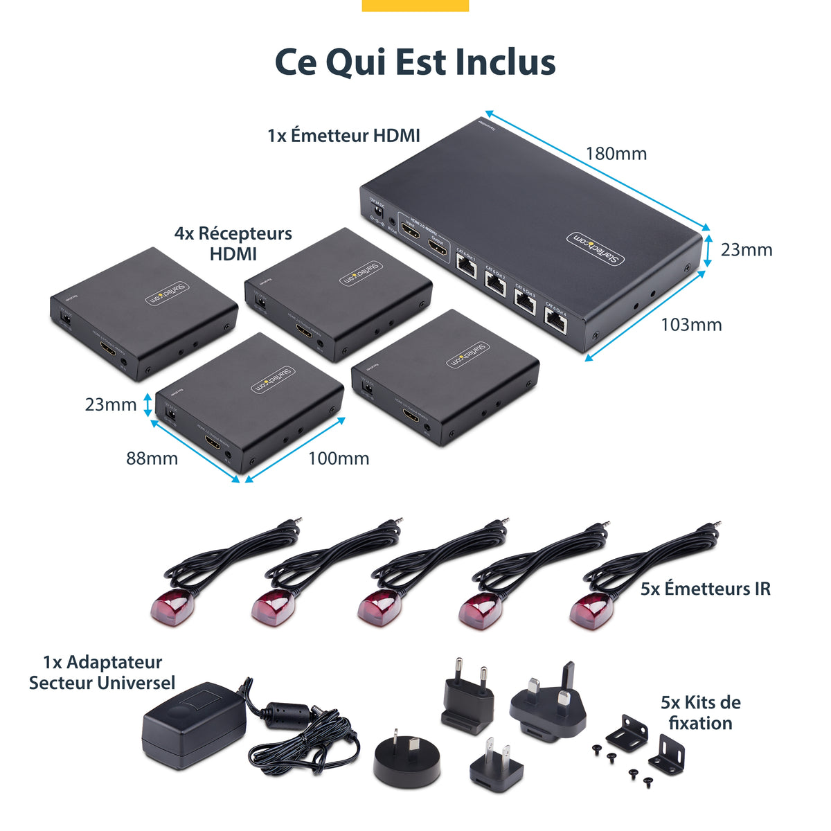 StarTech.com Répartiteur et Rallonge HDMI 1x4 sur CAT6, 4K 60Hz, jusqu'à 70m avec IR et Alimentation par Câble