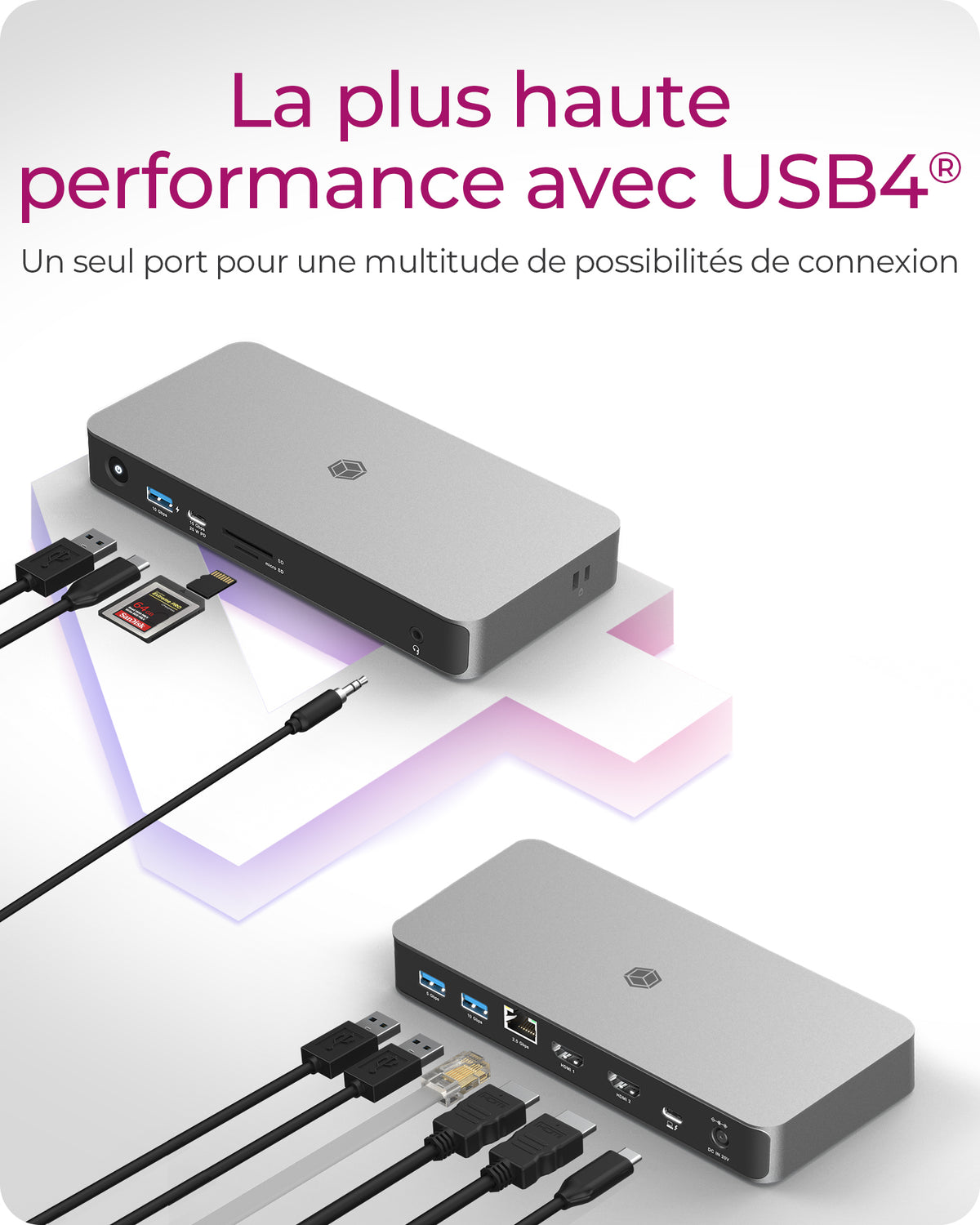ICY BOX IB-DK2880-C41 Avec fil USB4 Anthracite, Noir - vue 2