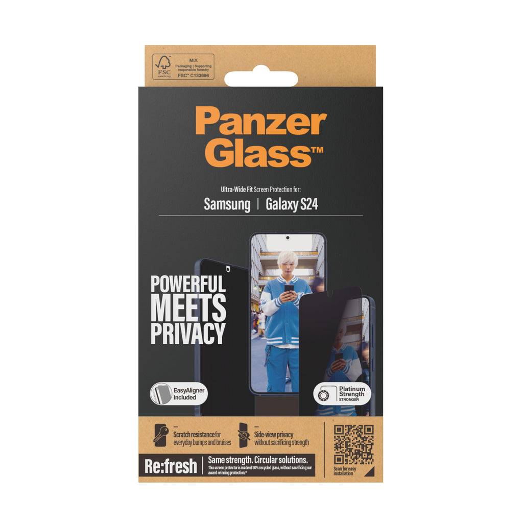 PanzerGlass Protection d'écran de Confidentialité pour Samsung Galaxy S24, Ultra-Wide Fit avec EasyAligner
