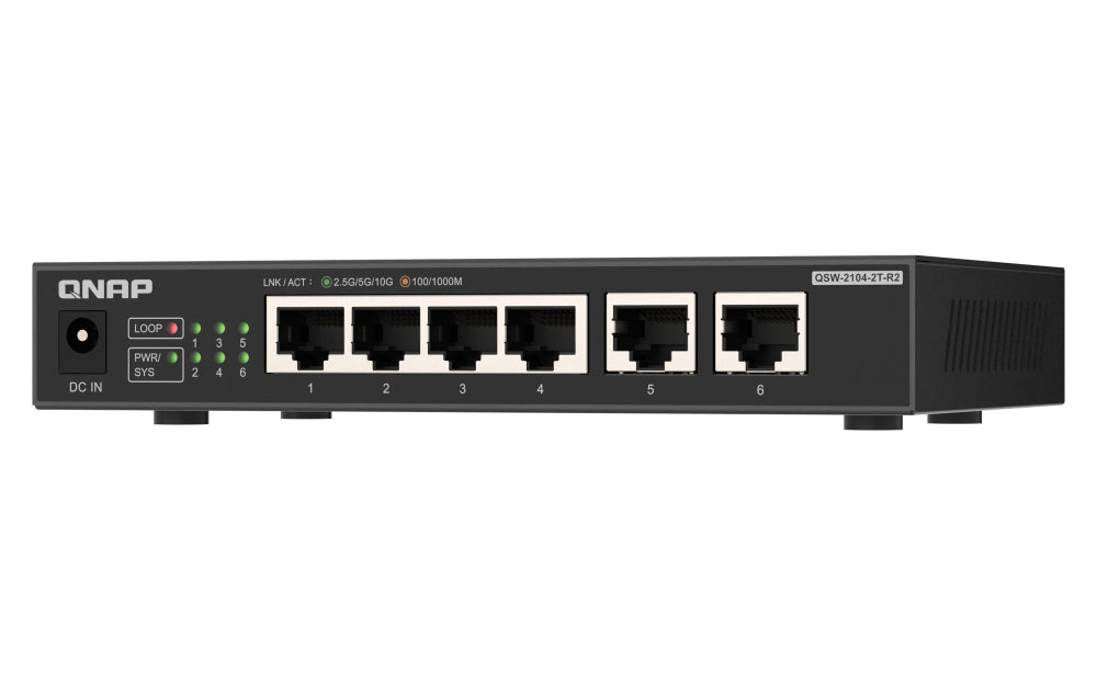 QNAP QSW-2104-2T-R2 Commutateur Réseau Non-géré 10G Ethernet, 4 ports 2,5 GbE et 2 ports 10 GbE, Noir - vue 2