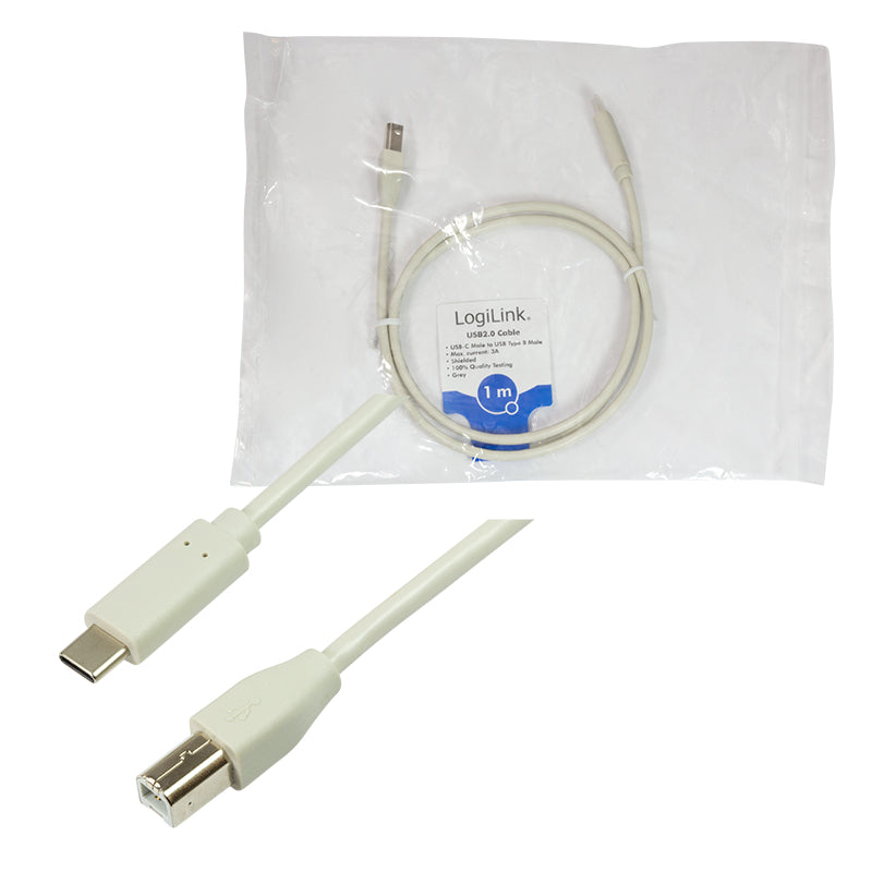 LogiLink CU0160 câble USB USB 2.0 1 m USB C USB B 0,48 Gbit/s Blanc
