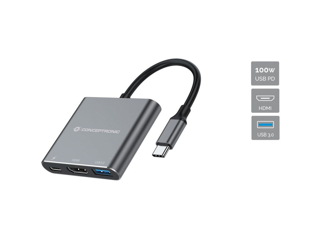 Conceptronic DONN18G station d'accueil Avec fil USB 3.2 Gen 1 (3.1 Gen 1) Type-C Gris