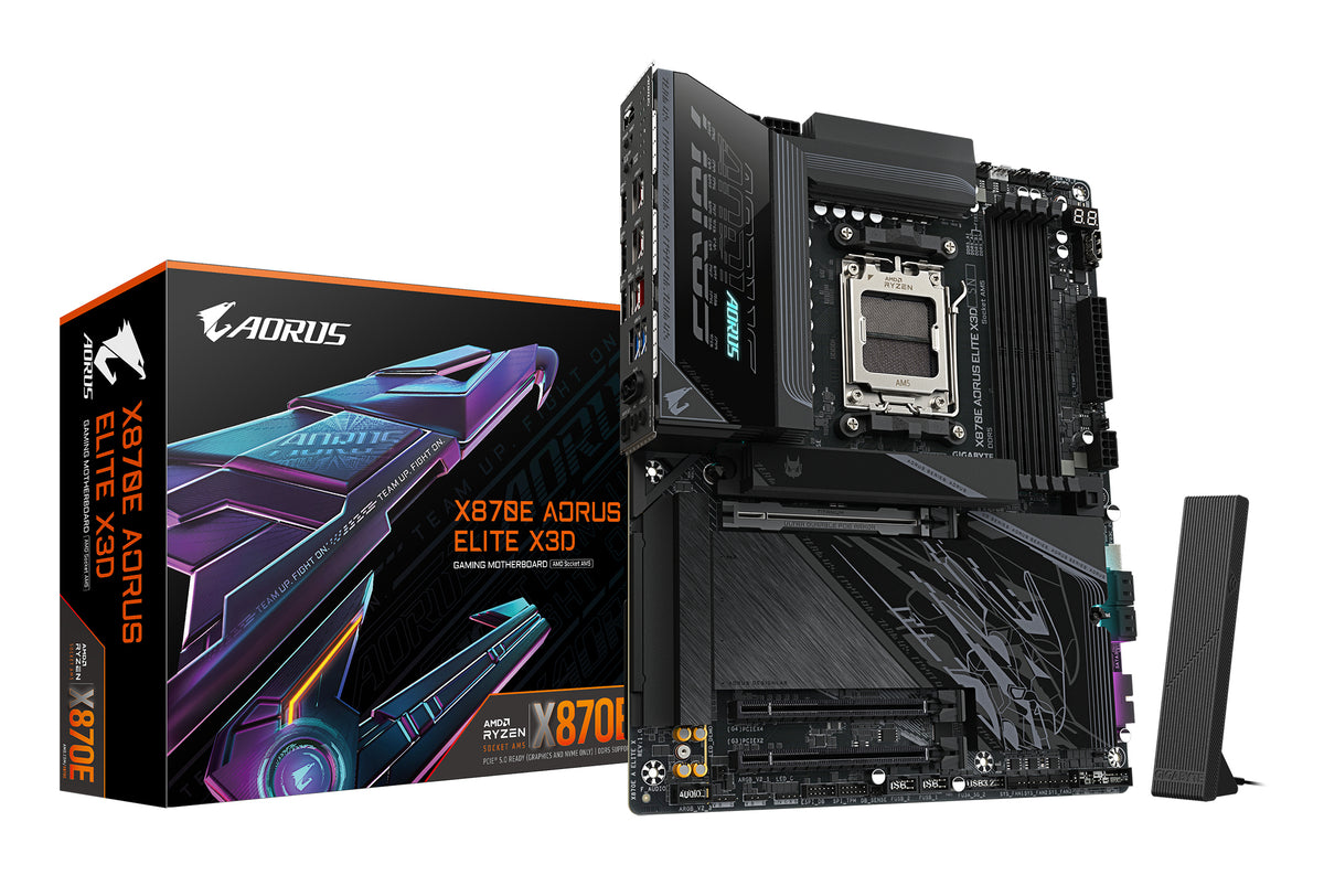 GIGABYTE X870E AORUS ELITE X3D Carte Mère – Prend en charge les processeurs AMD Ryzen 9000, VRM numérique 16+2+2 phases, jusqu’à 9000 Hz DDR5 (OC), 2 x PCIe 5.0 + 2 x PCIe 4.0, Wi-Fi 7, LAN 5 GbE, USB 4