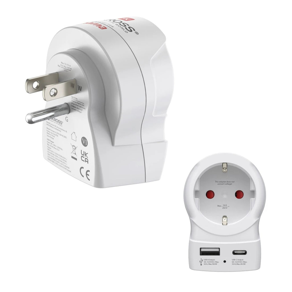 Hama EU to US adaptateur prise d'alimentation Type B Type C (Europlug)+Type F Blanc