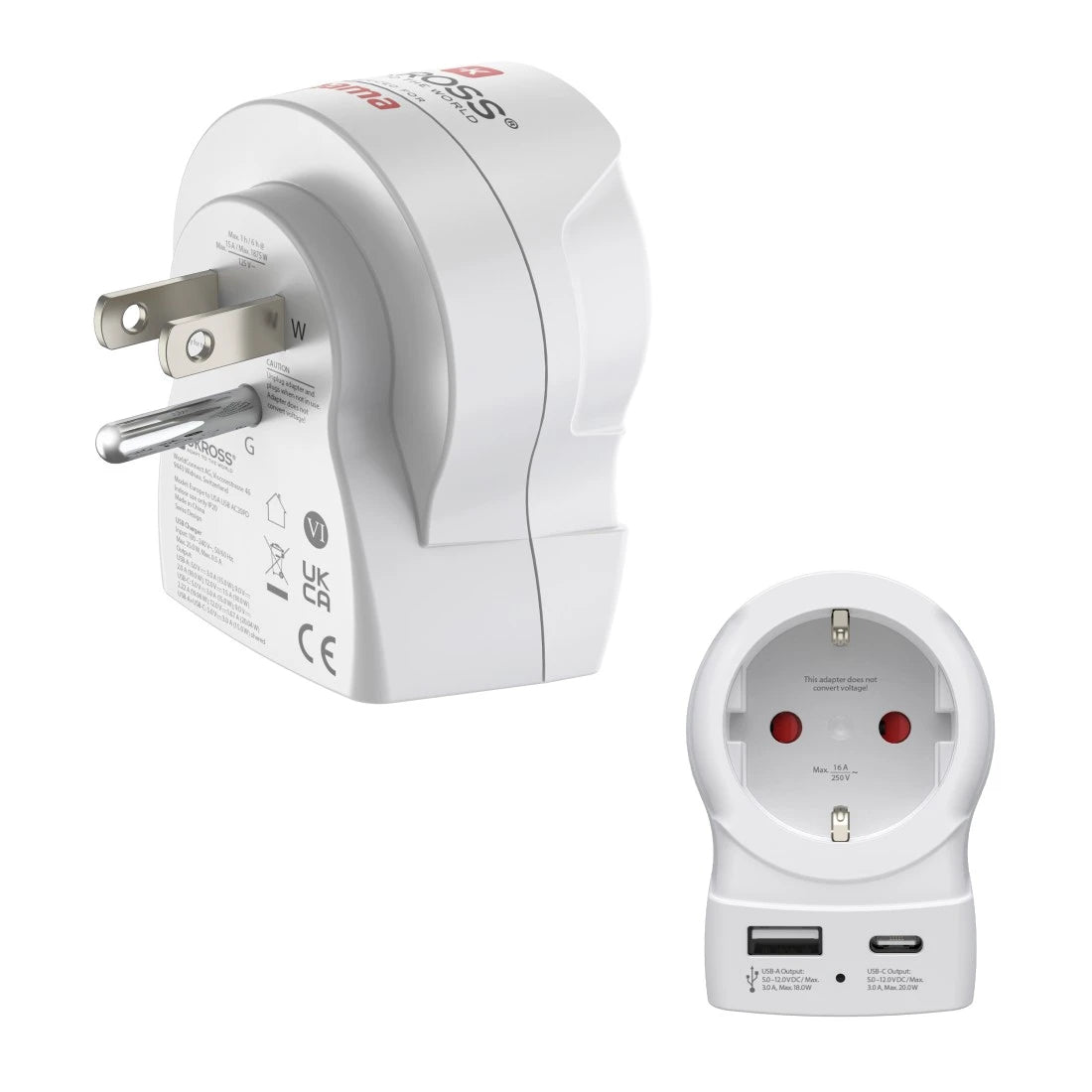Hama EU to US adaptateur prise d'alimentation Type B Type C (Europlug)+Type F Blanc