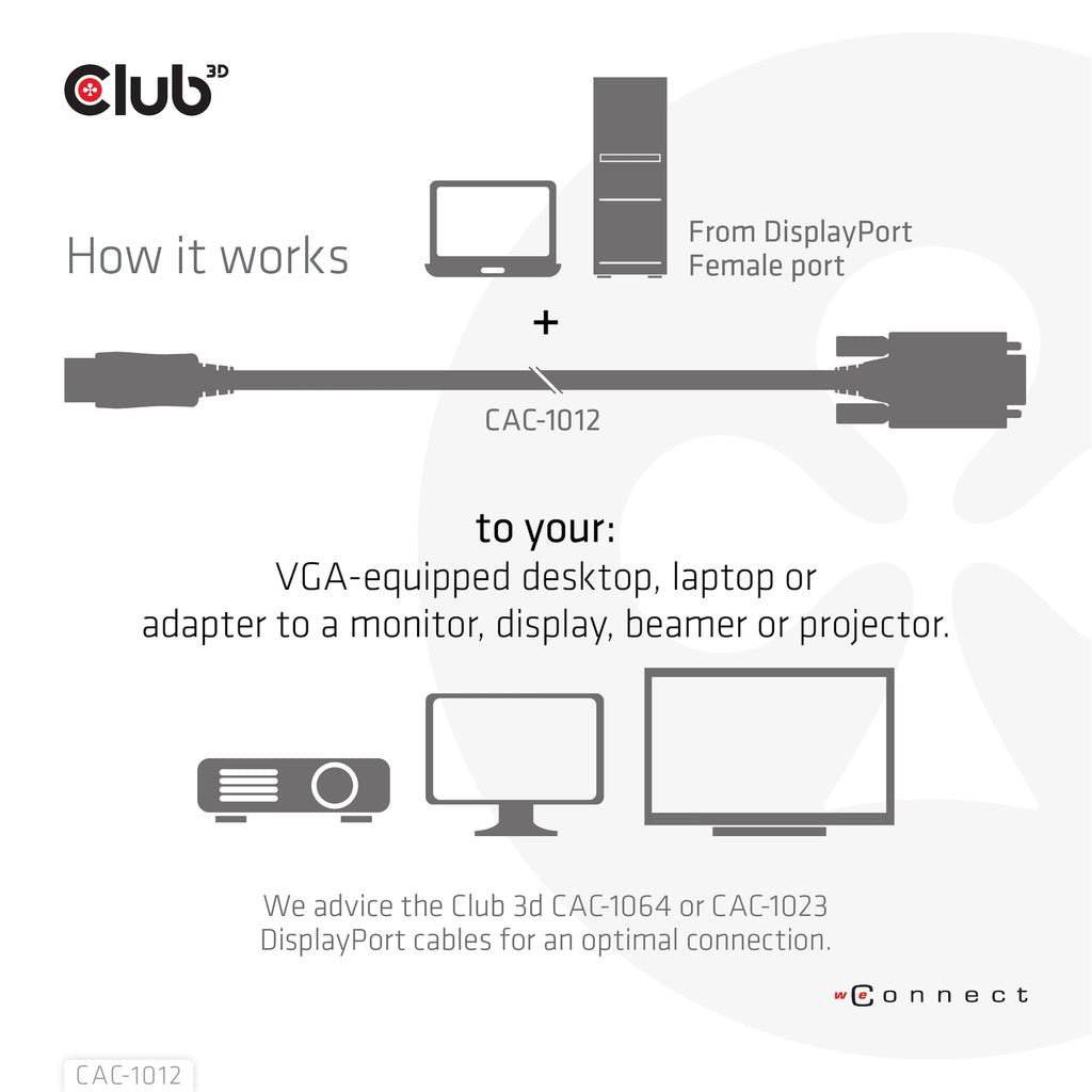 CLUB3D CAC-1012 Câble Adaptateur DisplayPort vers VGA (D-Sub), 2 m, Noir