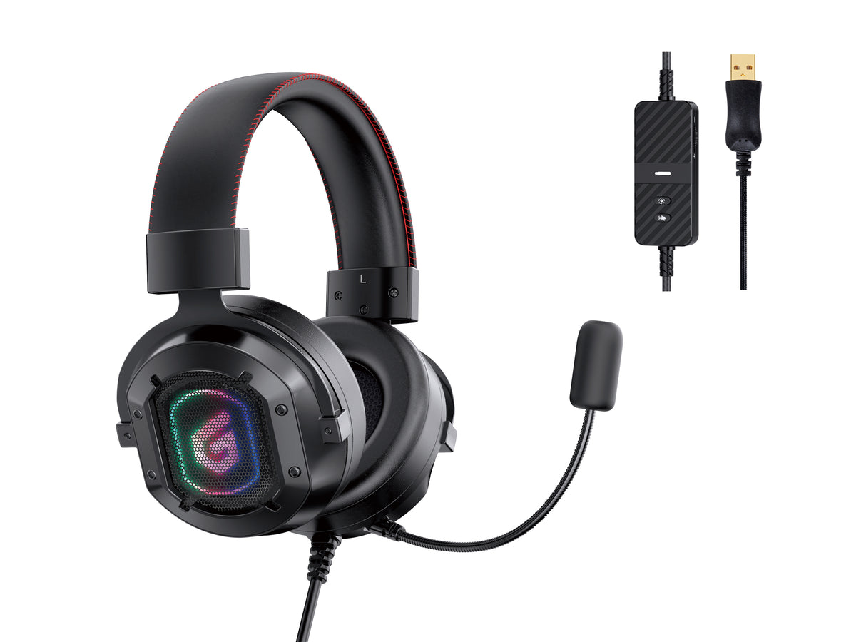 Conceptronic ATHAN02B Casque Gaming Filaire USB Type-A, Son 7.1, Rétroéclairage RGB, Noir