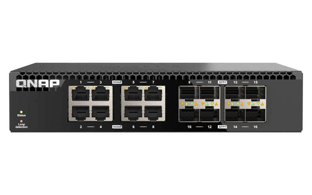 QNAP QSW-3216R-8S8T Commutateur Réseau Non-géré L2 10G Ethernet, 8 ports SFP+ et 8 ports RJ45, Noir