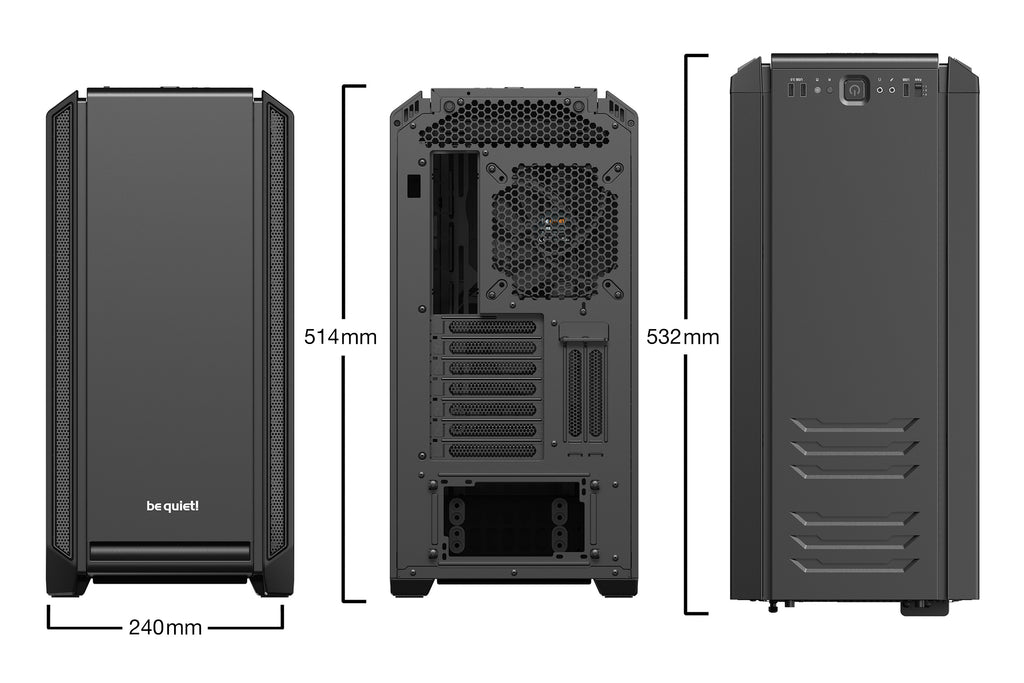 be quiet! Silent Base 601 Noir | Boîtier PC ARGB vitré, Mini ITX / Micro ATX / ATX / E-ATX, 2 ventilateurs Pure Wings 140 mm
