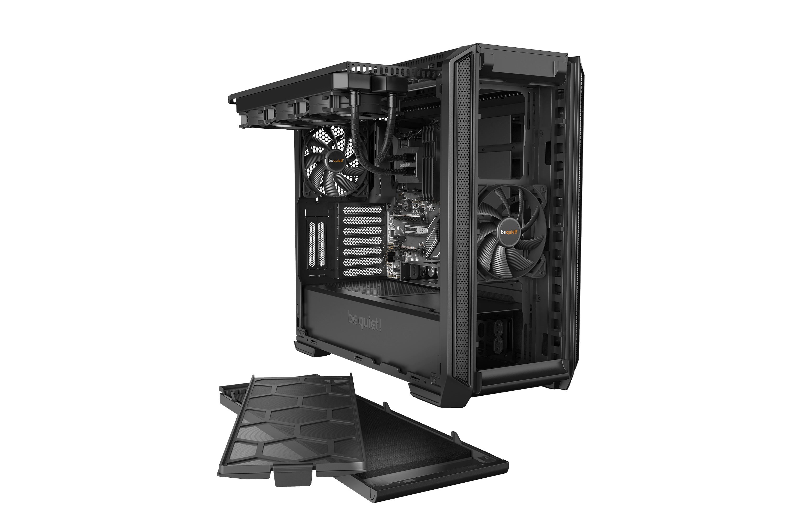be quiet! Silent Base 601 Noir | Boîtier PC ARGB vitré, Mini ITX / Micro ATX / ATX / E-ATX, 2 ventilateurs Pure Wings 140 mm