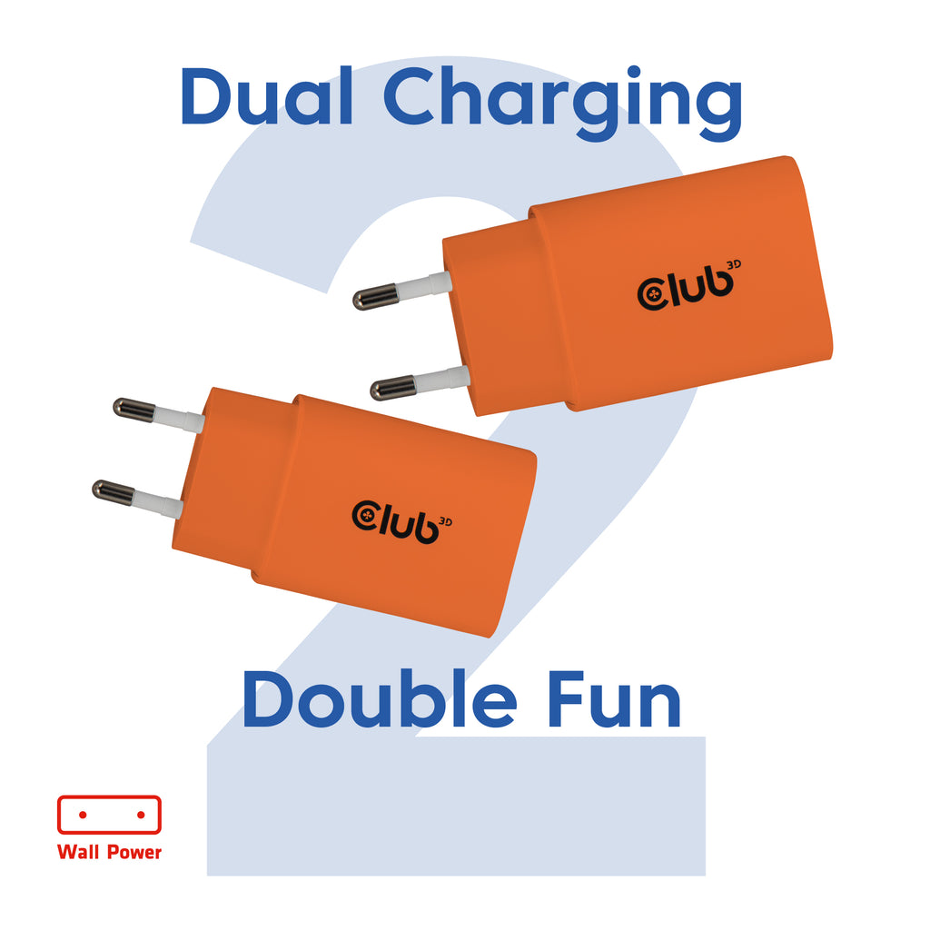 CLUB3D CAC-3023 chargeur d'appareils mobiles Smartphone, Universel Orange Secteur Charge rapide Intérieure