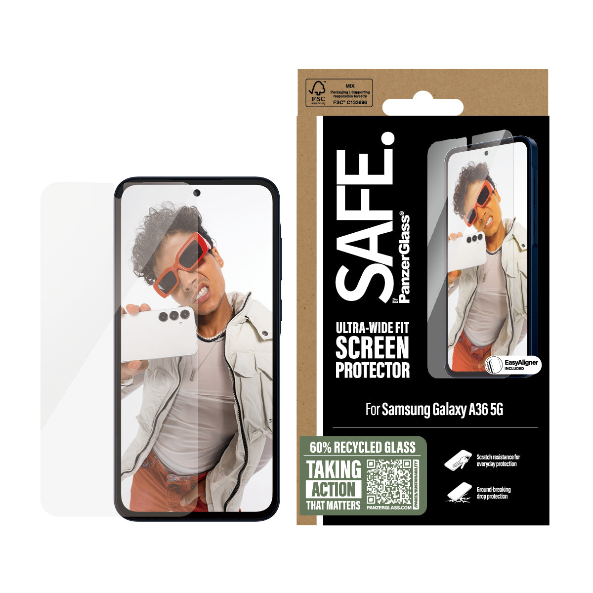 PanzerGlass PanzerGlass SAFE. by ® Screen Protector Samsung Galaxy A36 5G | Ultra-Wide Fit w. EasyAligner Protection d'écran transparent 1 pièce(s)