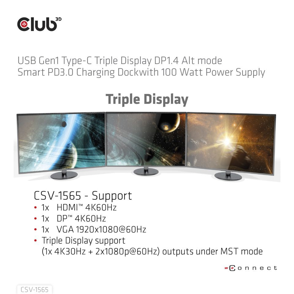 CLUB3D CSV-1565 Station d'accueil USB 3.2 Gen 1 (3.1 Gen 1) Type-C, Noir