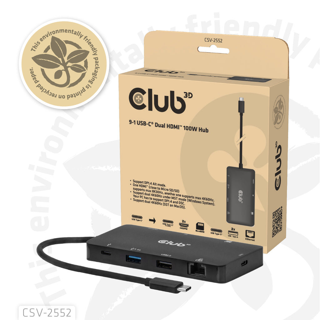 CLUB3D CSV-2552 Hub et Concentrateur USB Type-C 5000 Mbit/s, Noir