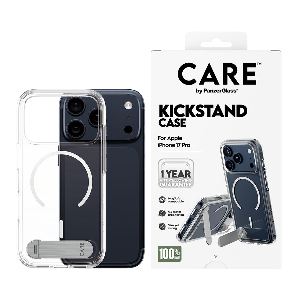 PanzerGlass CARE™ by ® Kickstand Case Transparent w. MagSafe iPhone 17 Pro coque de protection pour téléphones portables Housse