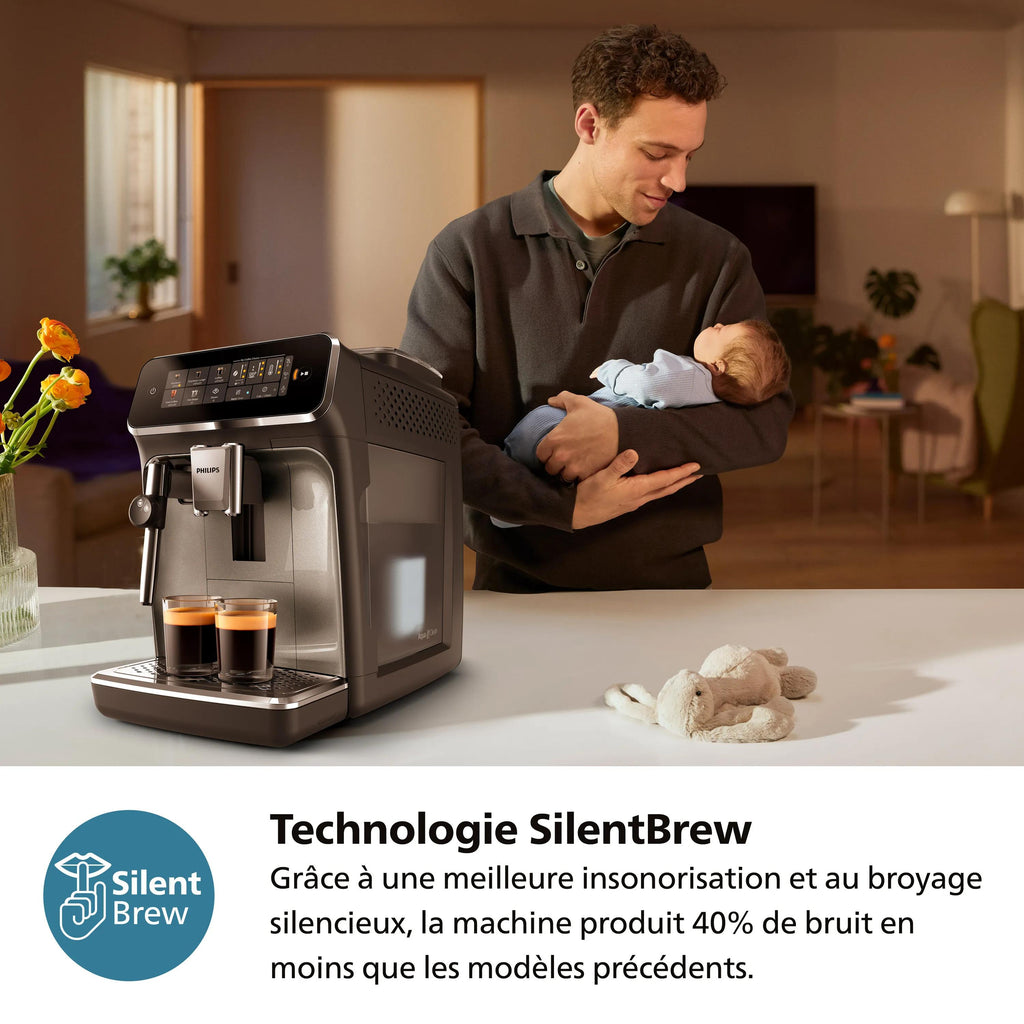 Philips Série 3300 SilentBrew EP3326/90 Machine Expresso Broyeur, 5 Boissons, Noir / Chrome