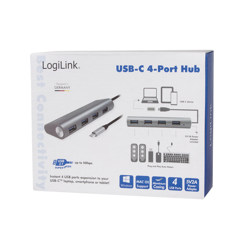 LogiLink UA0309 hub & concentrateur USB 3.2 Gen 1 (3.1 Gen 1) Type-C 5000 Mbit/s Gris