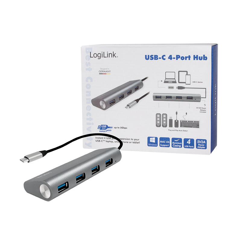 LogiLink UA0309 hub & concentrateur USB 3.2 Gen 1 (3.1 Gen 1) Type-C 5000 Mbit/s Gris