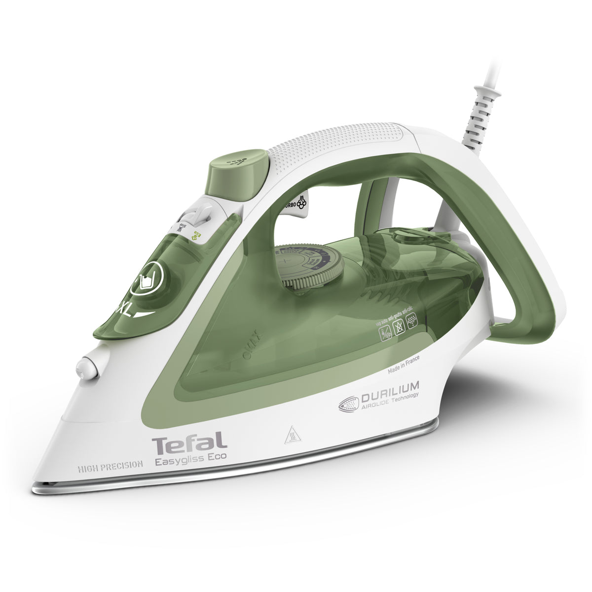 Tefal Easygliss Eco FV5781 Fer à repasser à sec ou à vapeur Semelle Durilium Airglide 2800 W Blanc, Vert
