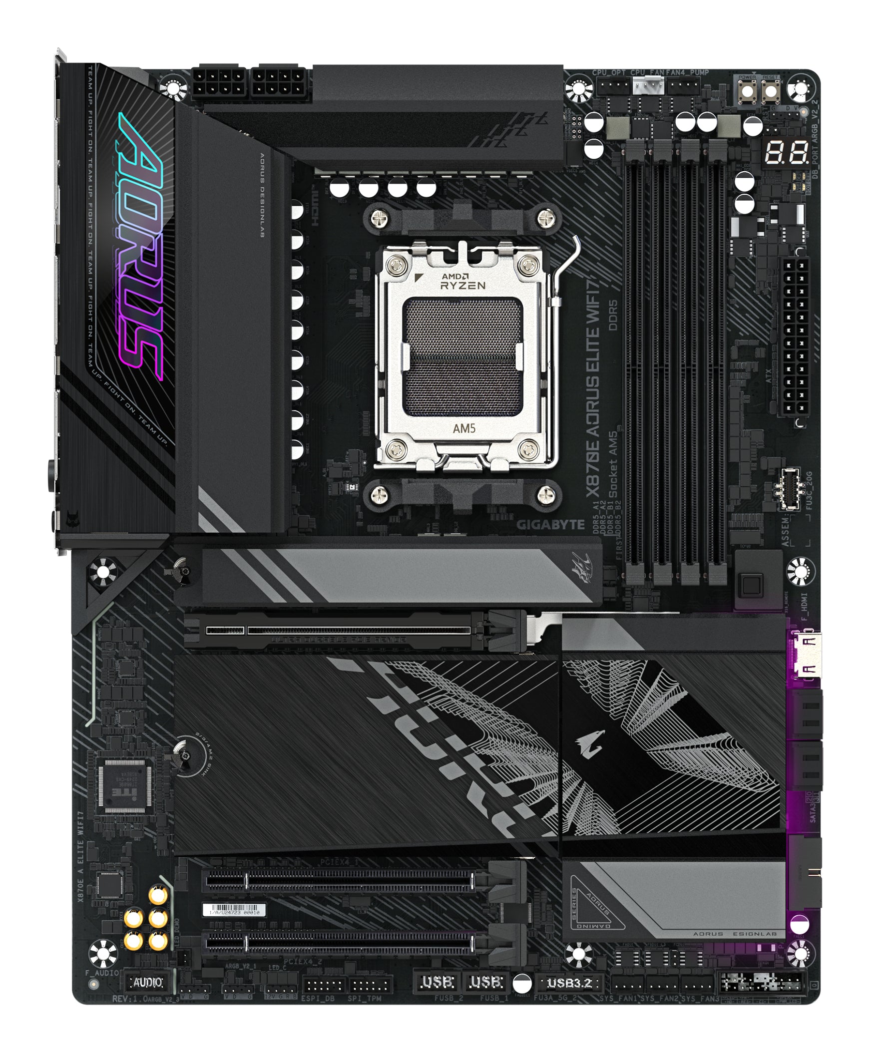 GIGABYTE X870E AORUS ELITE WIFI7 Carte Mère - Prend en charge les processeurs AMD Ryzen 9000, 16+2+2 phases VRM numérique, jusqu'à 8000Hz DDR5 (OC), 3xPCIe 5.0 + 1xPCIe 4.0, Wi-Fi 7, LAN 2,5GbE, USB 4