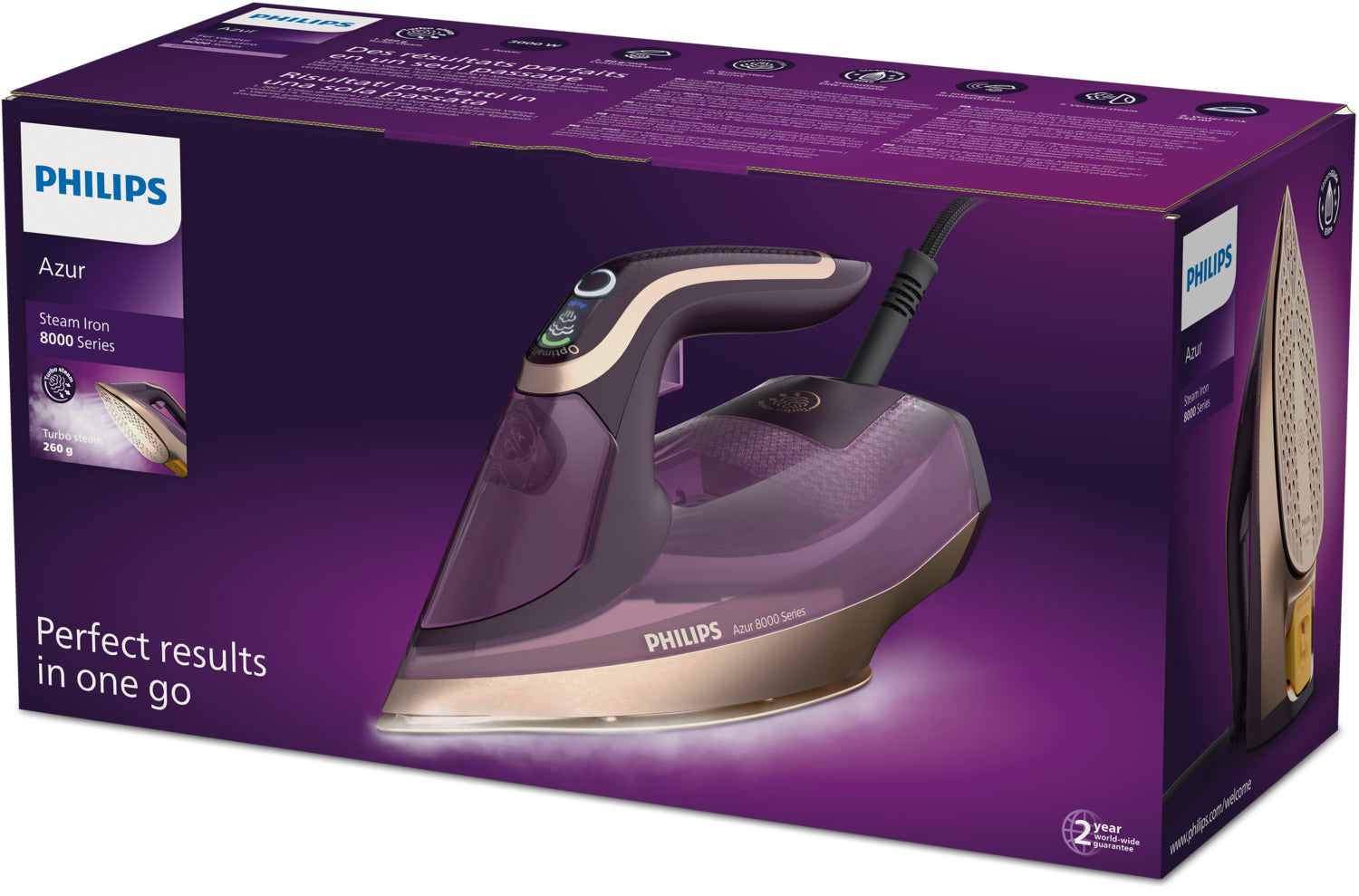 Philips DST8040/30 fer à repasser Fer à vapeur Semelle SteamGlide Elite 3000 W Violet