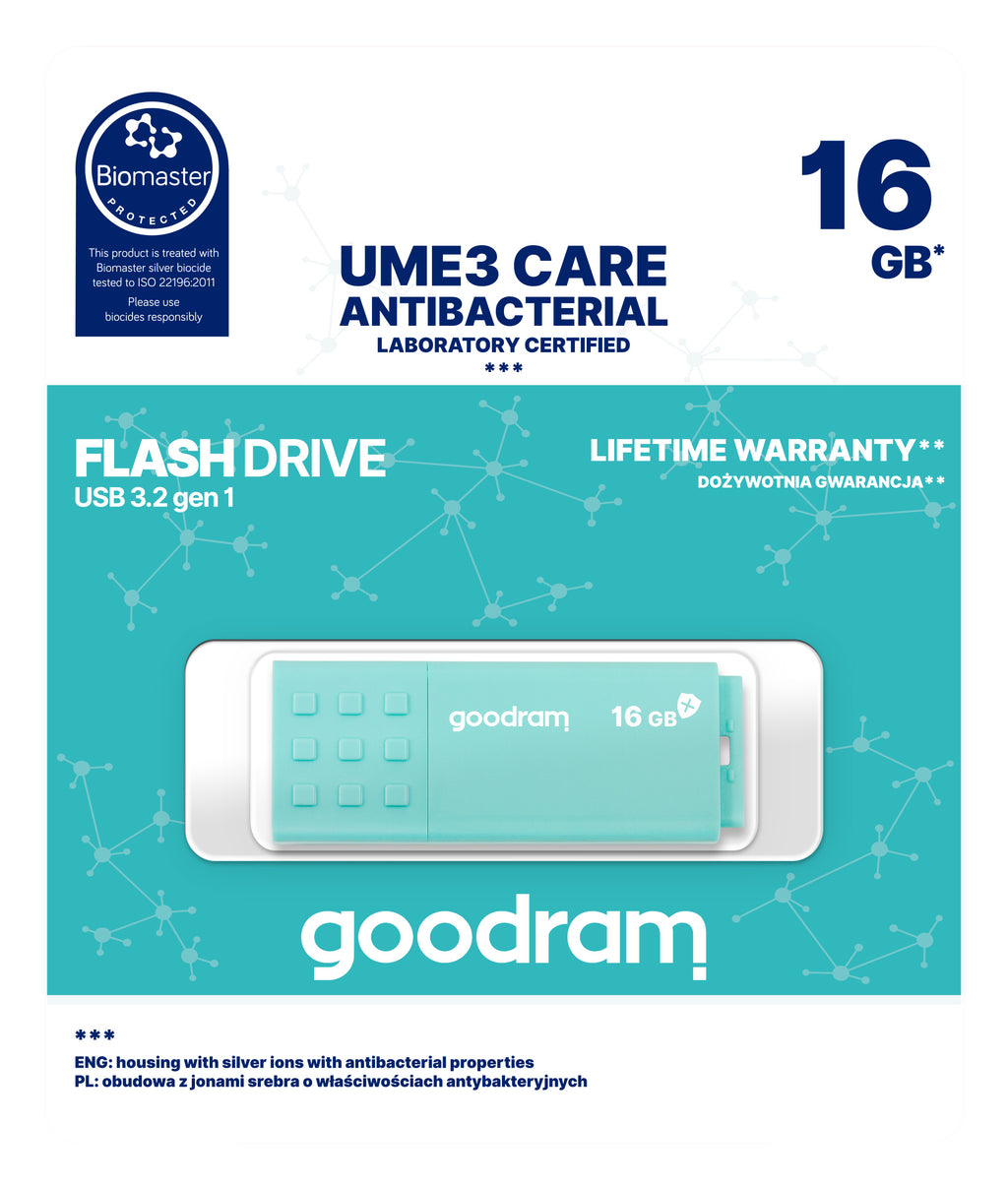 Goodram USB 3.0 UME3 CARE lecteur USB flash 16 Go USB Type-A 3.2 Gen 1 (3.1 Gen 1) Turquoise