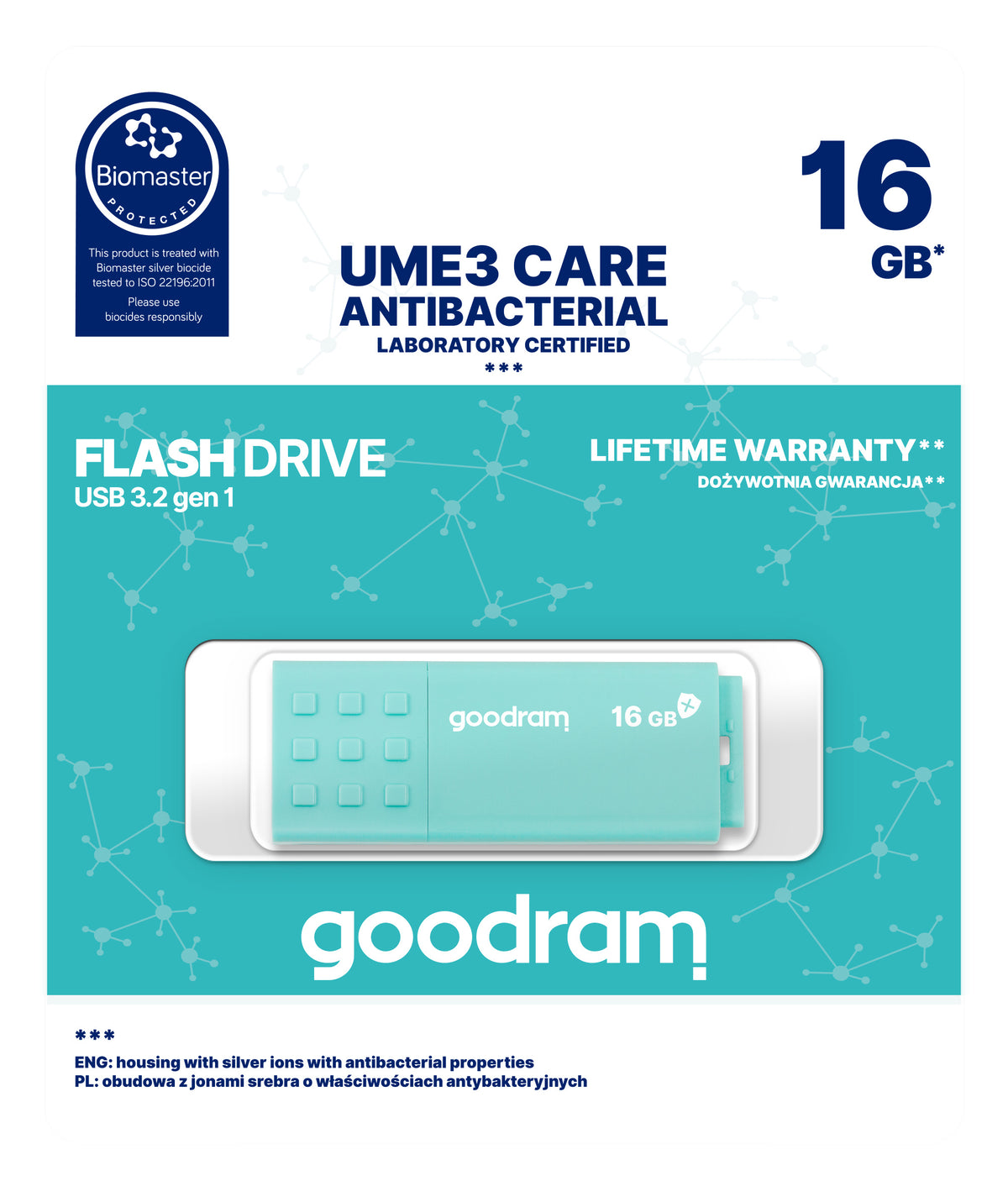 Goodram USB 3.0 UME3 CARE lecteur USB flash 16 Go USB Type-A 3.2 Gen 1 (3.1 Gen 1) Turquoise