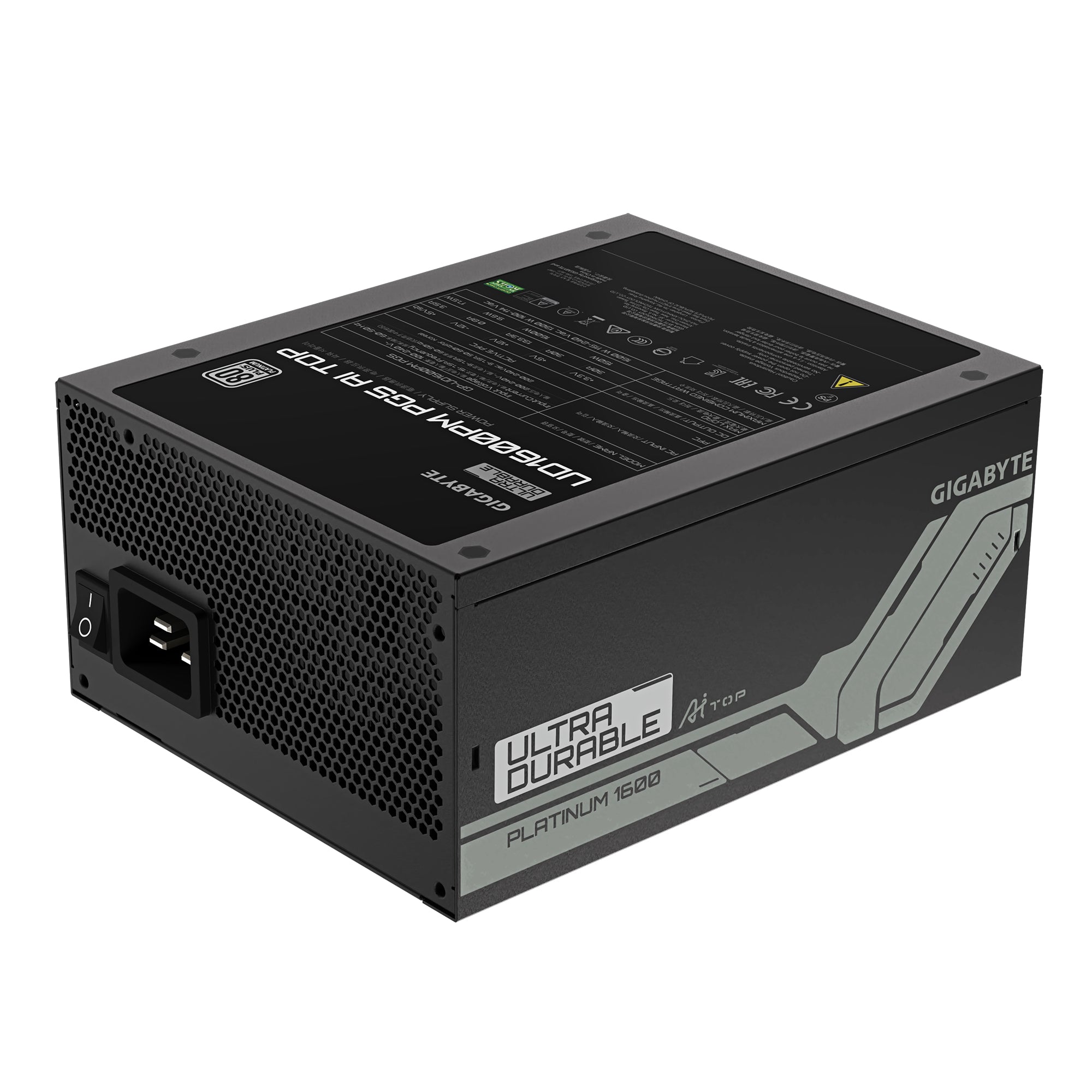 GIGABYTE UD1600PM PG5 AI TOP Bloc d'Alimentation - PCIe 5.0, 80 PLUS Platinum, Design entièrement modulaire, Ventilateur 120 mm, Compatible ATX 3.1, Prise EU