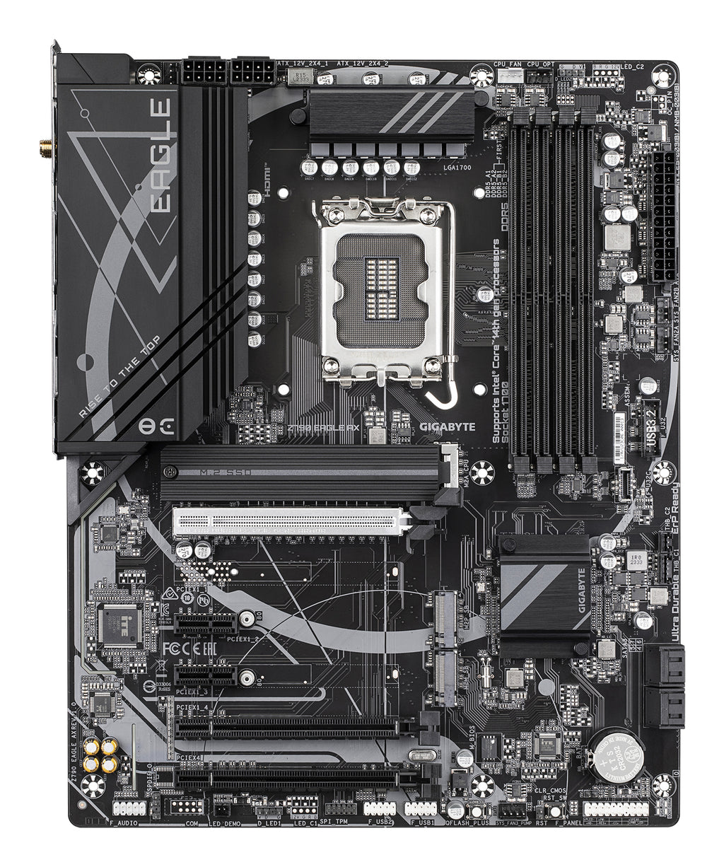 GIGABYTE Z790 EAGLE AX Carte mère - Prend en charge les processeurs Intel Core de 14e génération, VRM numérique 12+1+1 phases, jusqu'à 7600 MHz DDR5 (OC), 3xPCIe 4.0 M.2, Wi-Fi 6E, LAN 2.5GbE, USB 3.2 Gen 2