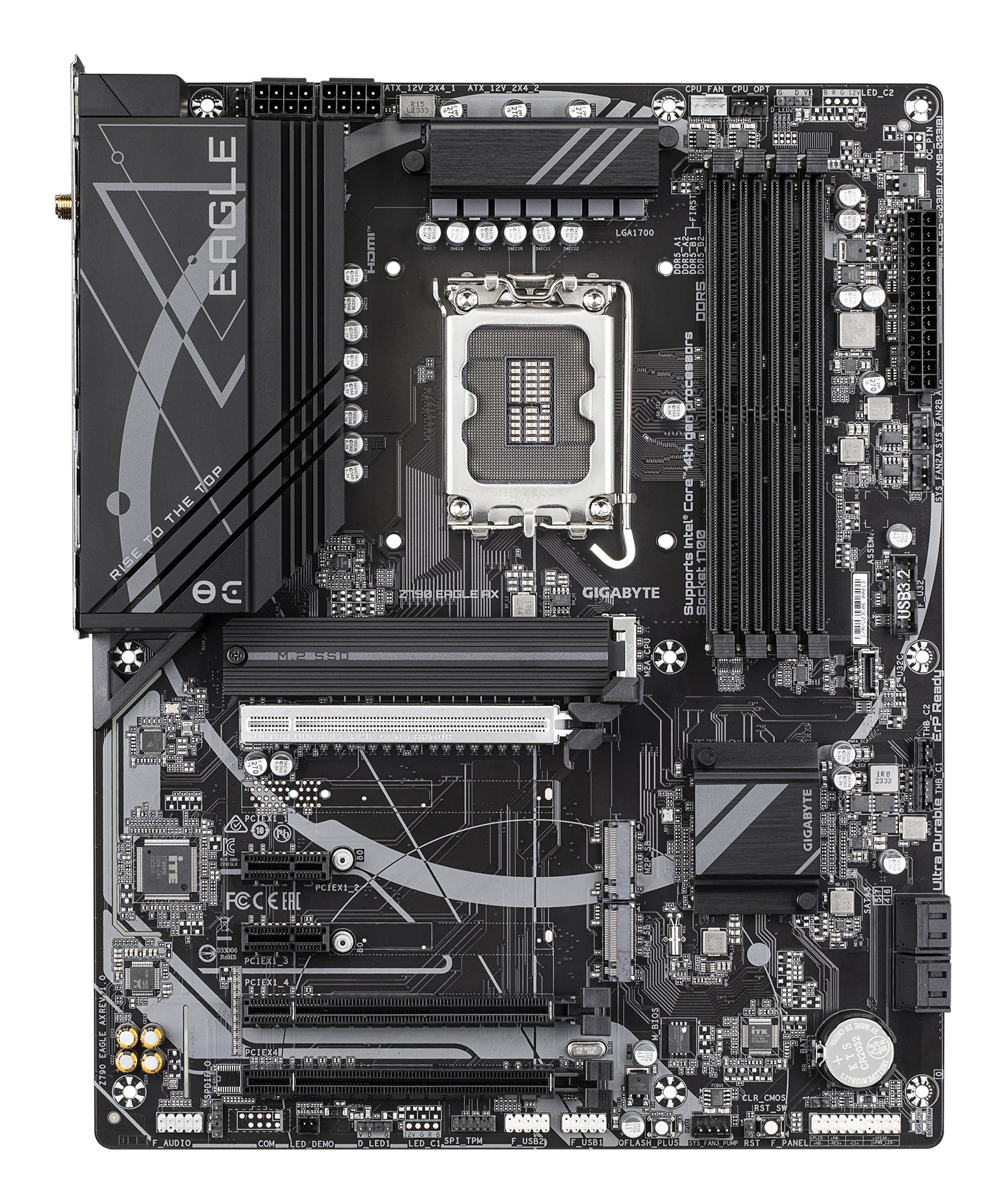 GIGABYTE Z790 EAGLE AX Carte mère - Prend en charge les processeurs Intel Core de 14e génération, VRM numérique 12+1+1 phases, jusqu'à 7600 MHz DDR5 (OC), 3xPCIe 4.0 M.2, Wi-Fi 6E, LAN 2.5GbE, USB 3.2 Gen 2