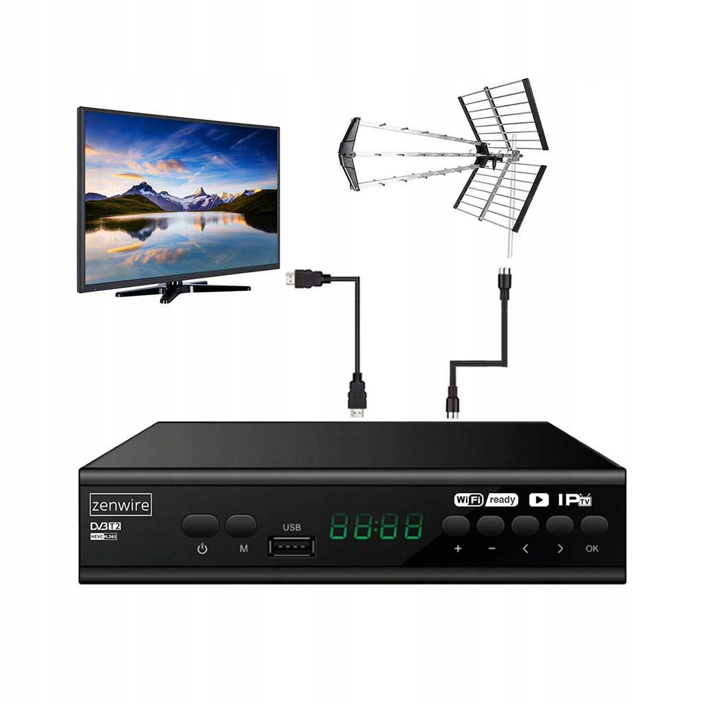 Récepteur satellite DVB-T2 HEVC H.265 Full HD pour la télévision terrestre avec port USB, Zenwire DVB-T2 001