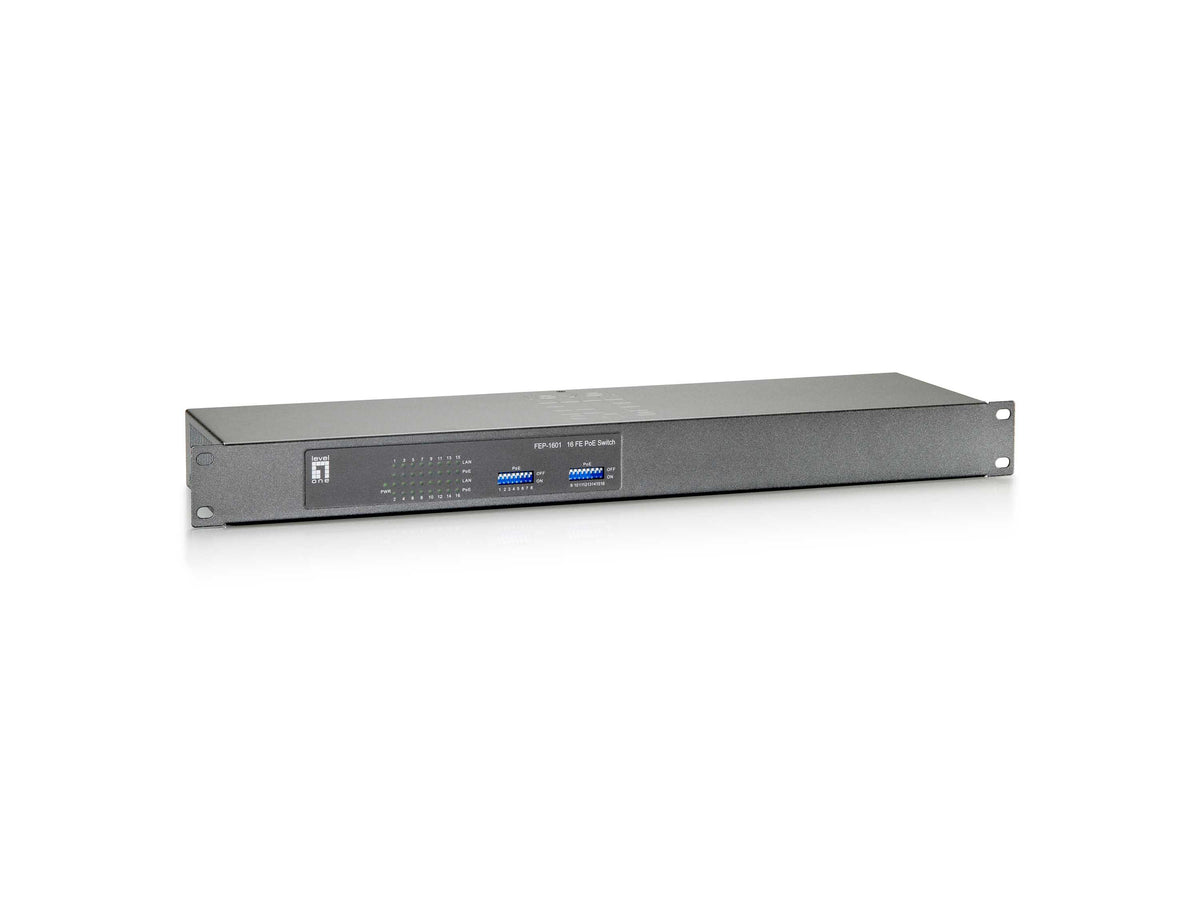 LevelOne FEP-1601W120 Commutateur Réseau Fast Ethernet 10/100 PoE, 16 Ports RJ-45, Gris