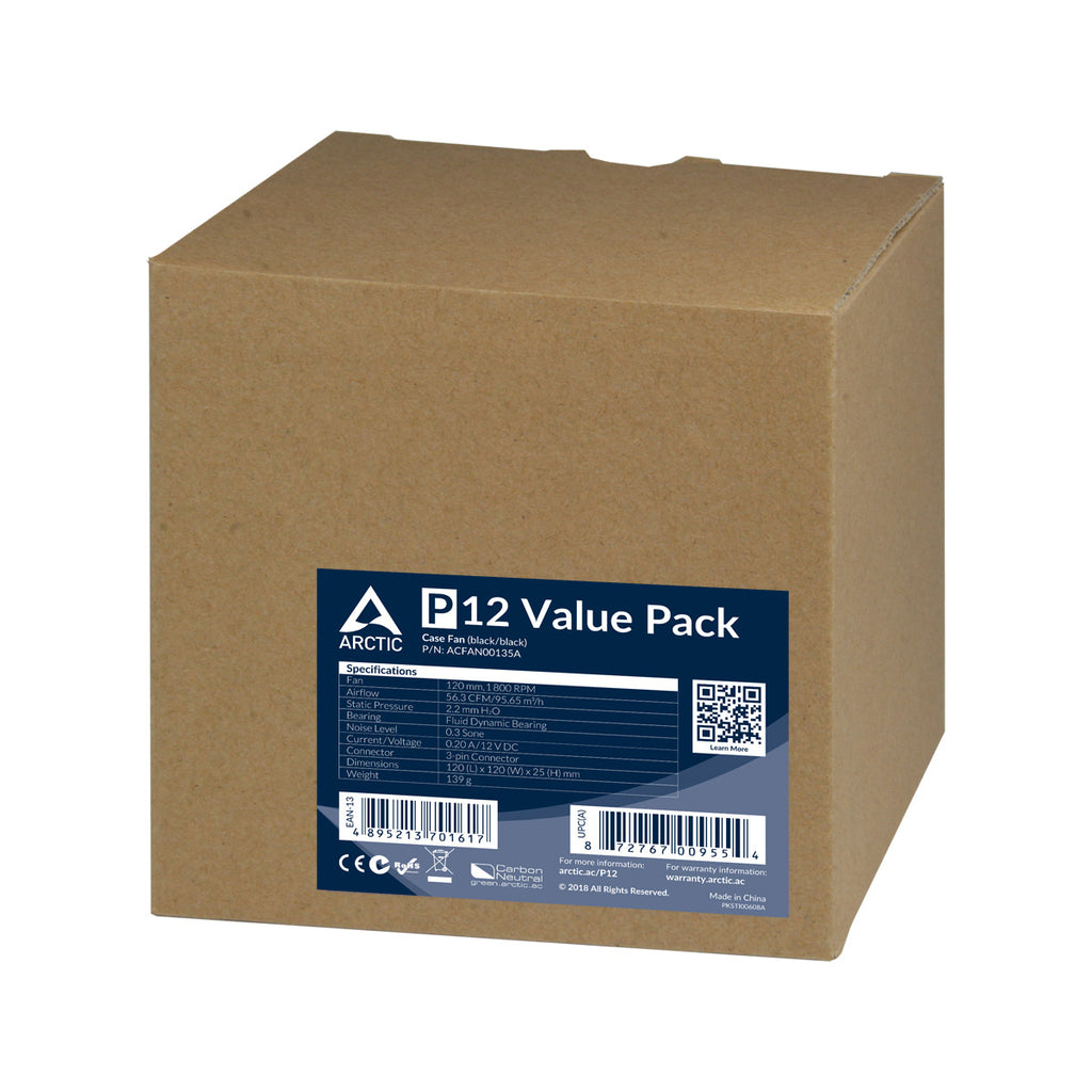 ARCTIC P12 Value Pack Boitier PC Ventilateur 12 cm Noir