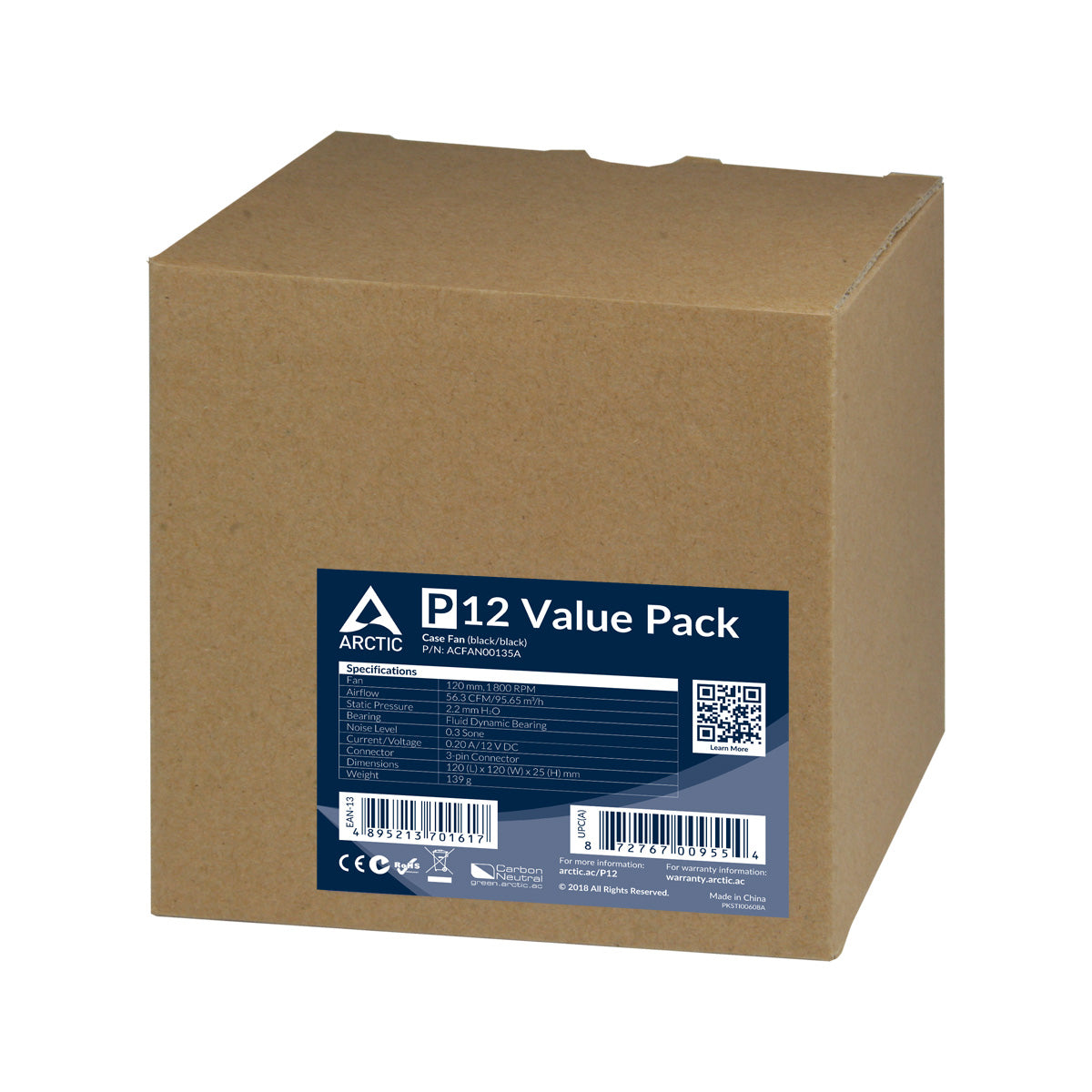 ARCTIC P12 Value Pack Boitier PC Ventilateur 12 cm Noir