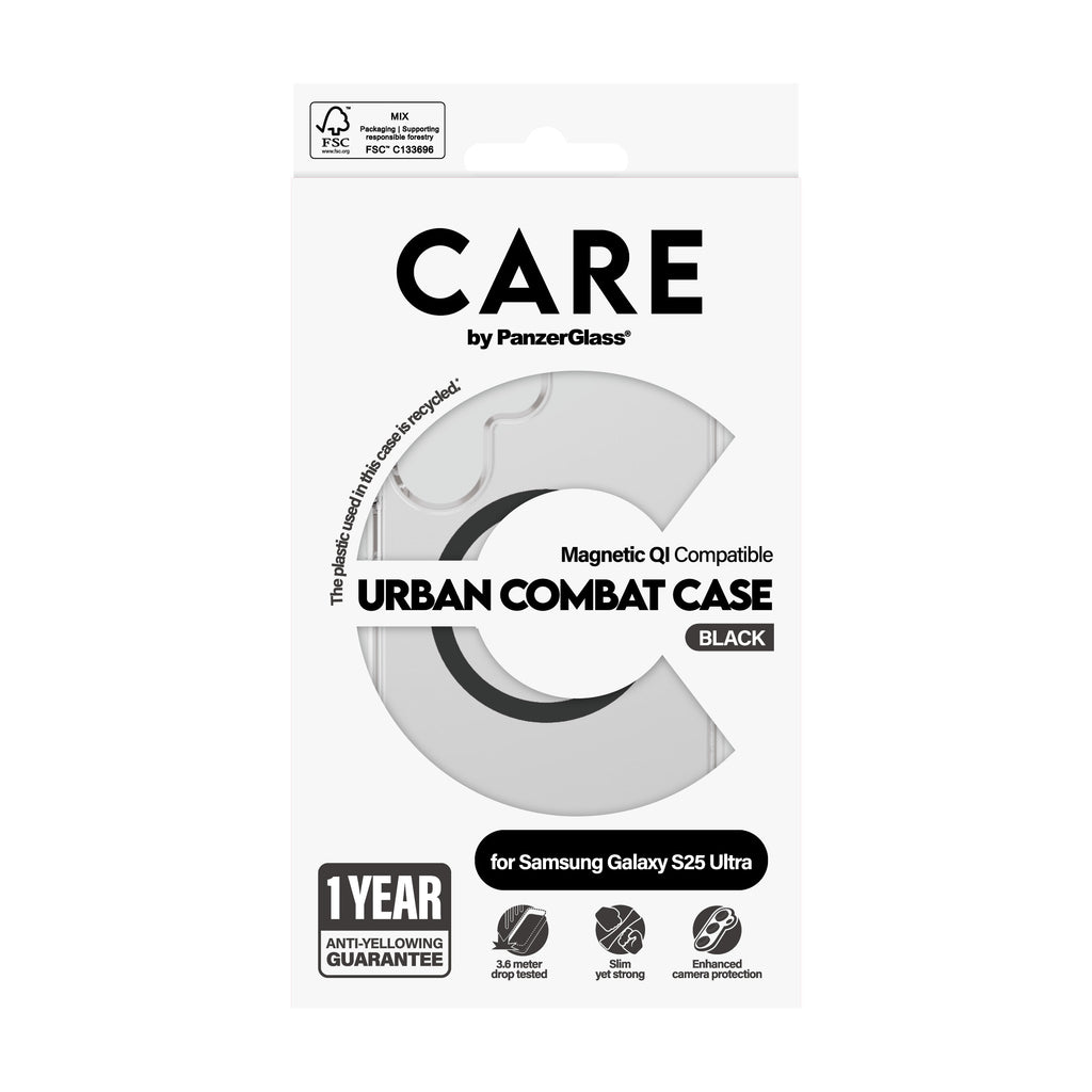 PanzerGlass PanzerGlass CARE™ by ® Urban Combat Case Transparent w. Black Qi Compatible Samsung Galaxy S25 Ultra coque de protection pour téléphones portables Housse