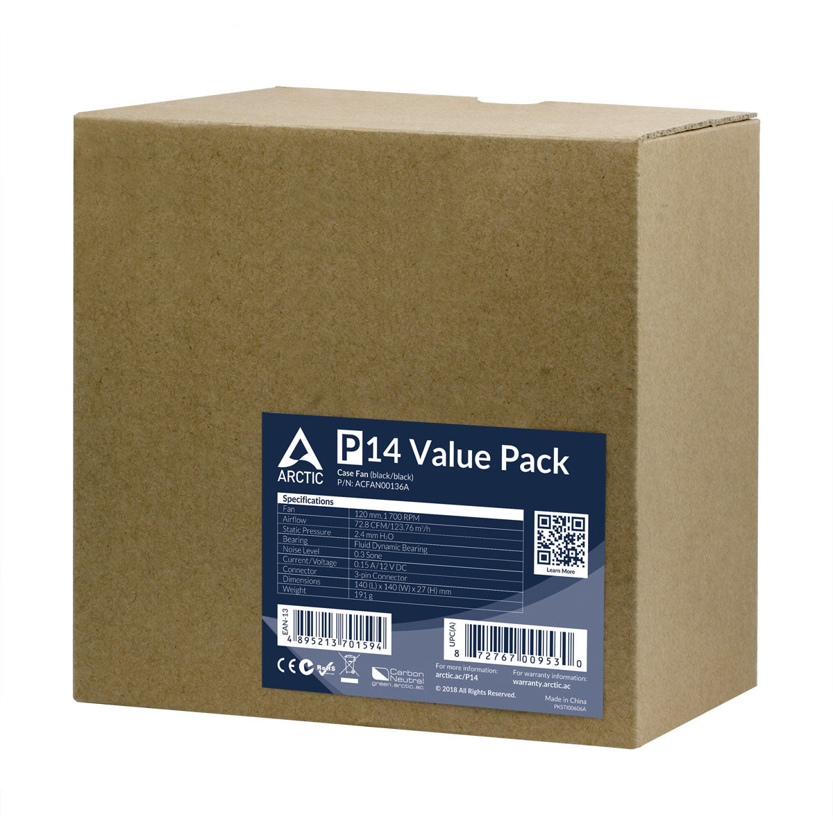 ARCTIC P14 Value Pack Boitier PC Ventilateur 14 cm Noir