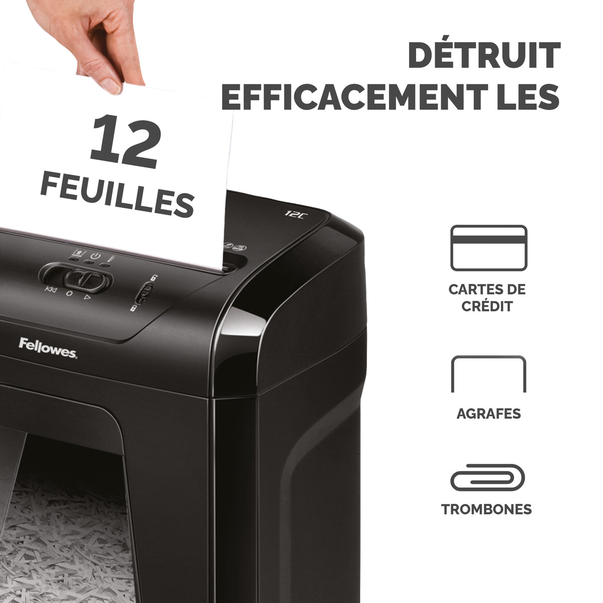 Fellowes Powershred 12C destructeur de papier Destruction croisée 22,5 cm Noir