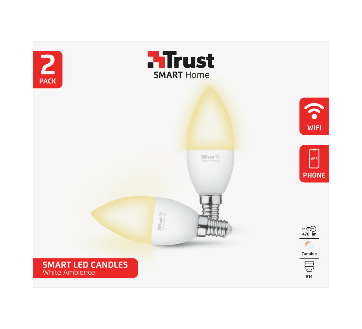 Trust 71297 Ampoule Intelligente Wi-Fi, Blanc, Lot de 2
