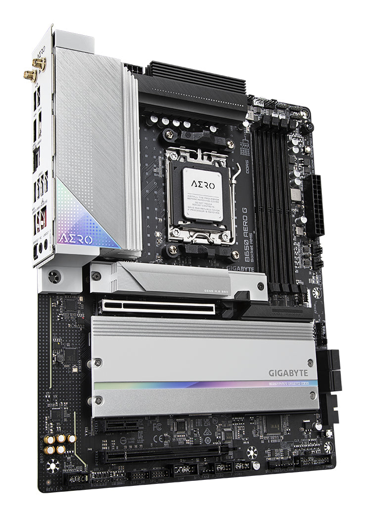 GIGABYTE B650 AERO G Carte mère - Compatible avec les processeurs AMD Ryzen série 9000, jusqu'à 8000 MHz DDR5 (OC), 1xPCIe 5.0 + 2xPCIe 4.0 M.2, LAN 2,5 GbE, WIFI 6E, USB 3.2 Gen 2