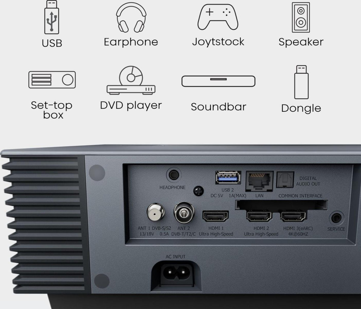 Hisense PX3 projecteur TV Projecteur à focale ultra courte 2800 ANSI lumens UHD 4K (3840x2160) Noir, Gris foncé
