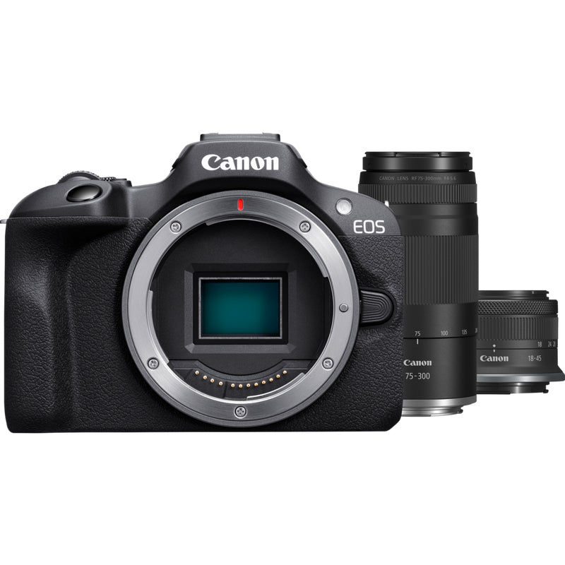 Canon EOS R100 avec Objectifs RF-S 18-45mm F4.5-6.3 IS STM et RF 75-300mm F4-5.6, MILC 24,1 MP CMOS, Noir