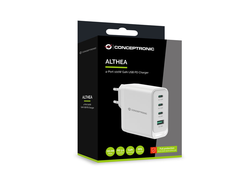Conceptronic ALTHEA22W100 Chargeur Universel Secteur Charge Rapide, Blanc