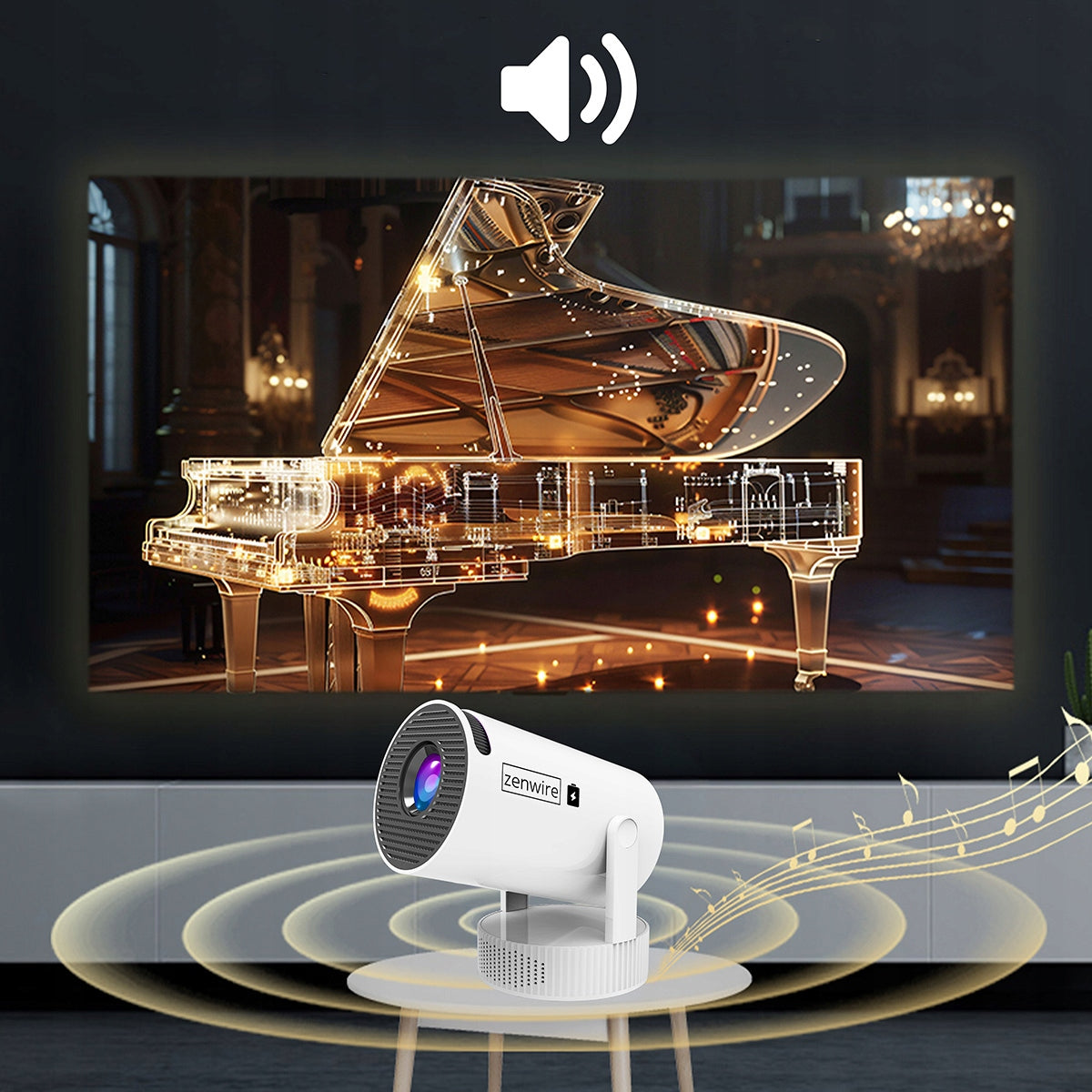Mini-projecteur Android portable avec Wi-Fi, projection Full HD et Bluetooth, équipé d'une batterie Zenwire K400