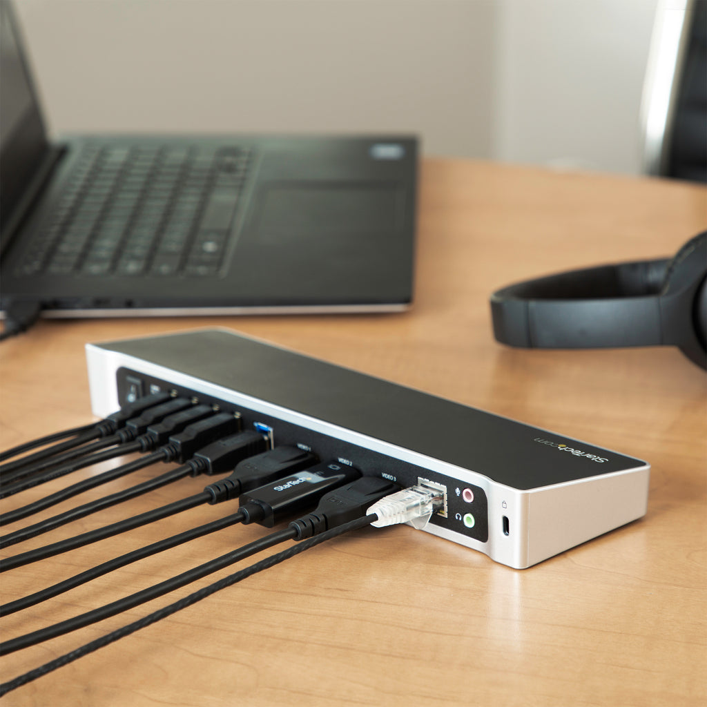 StarTech.com Station d'Accueil USB 3.0 Triple Affichage 2x 4K DisplayPort et HDMI, Hub USB-A 5 Ports, GbE, Audio 3,5 mm