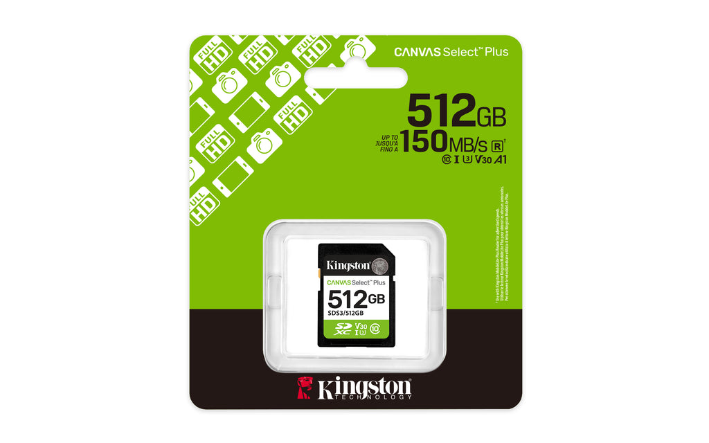 Kingston Technology 512 Go SDXC Canvas Select Plus Gen3 150 Mo/s C10 UHS-I U3 V30