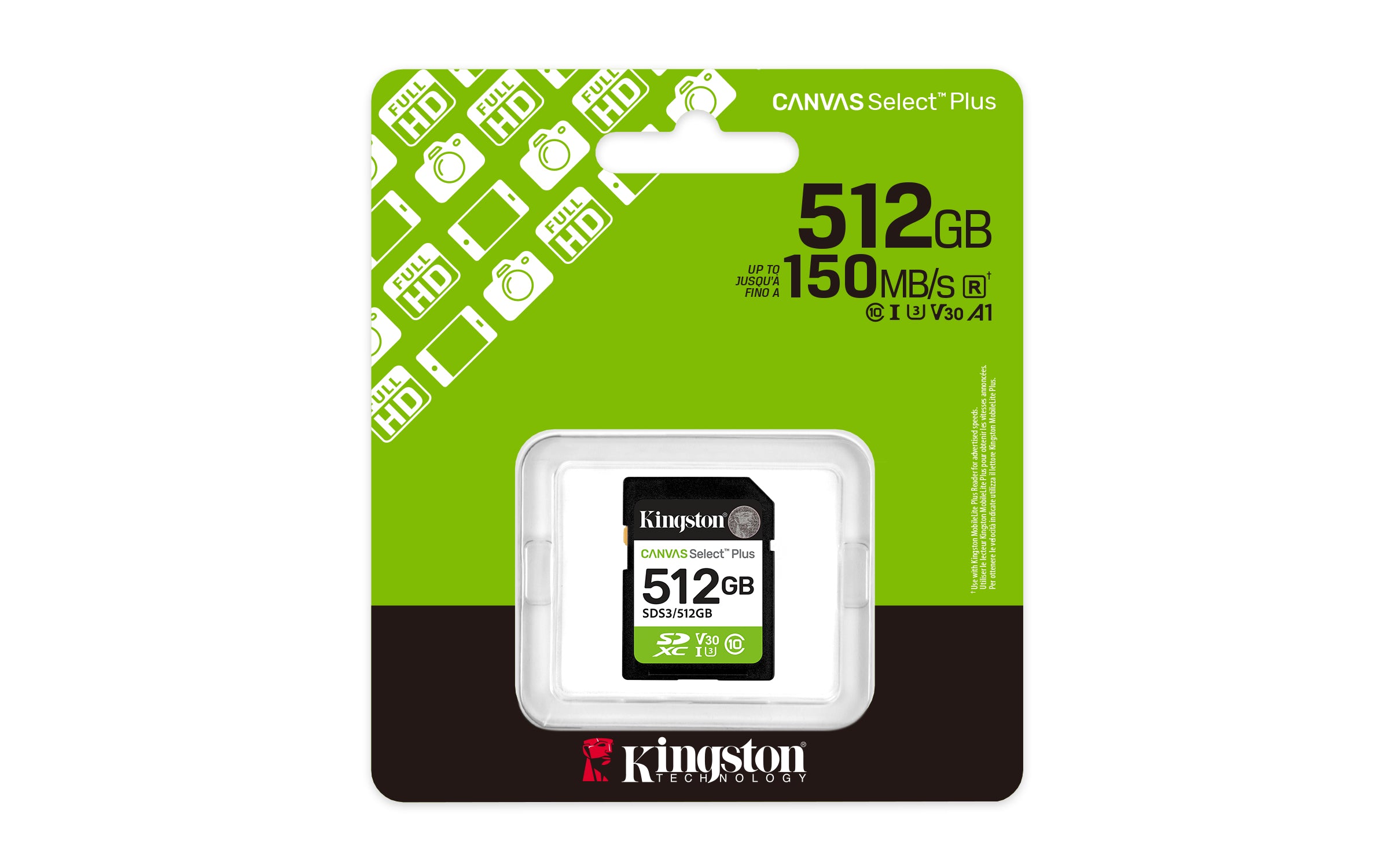 Kingston Technology 512 Go SDXC Canvas Select Plus Gen3 150 Mo/s C10 UHS-I U3 V30