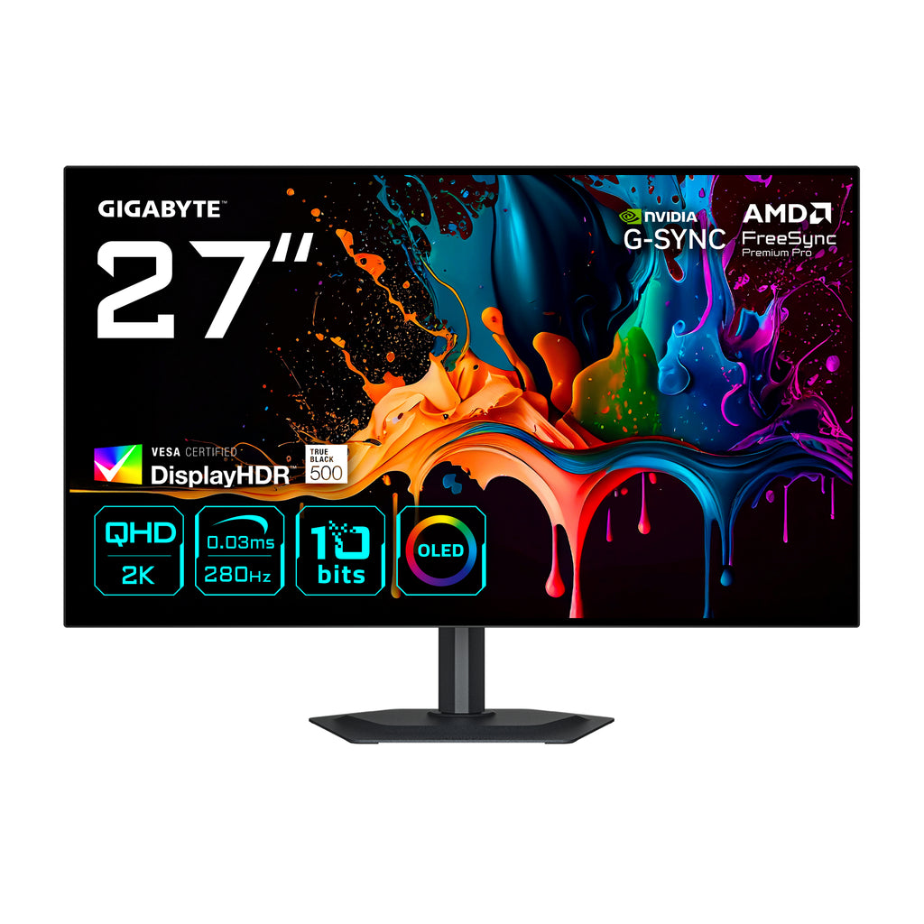 GIGABYTE MO27Q28G Moniteur Gaming OLED 27" QHD - 2560 x 1440, 280Hz, 0,03ms, 335 cd/m², Display HDR True Black 500, HDMI 2.1, DisplayPort 1.4
